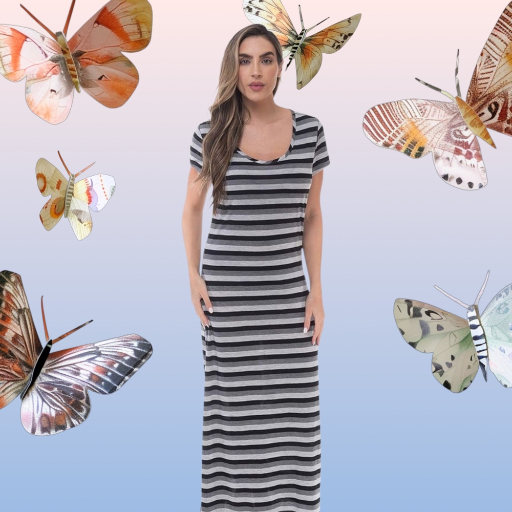 ✨Just Love Striped Black and Gray Maxi Dress Size 2X